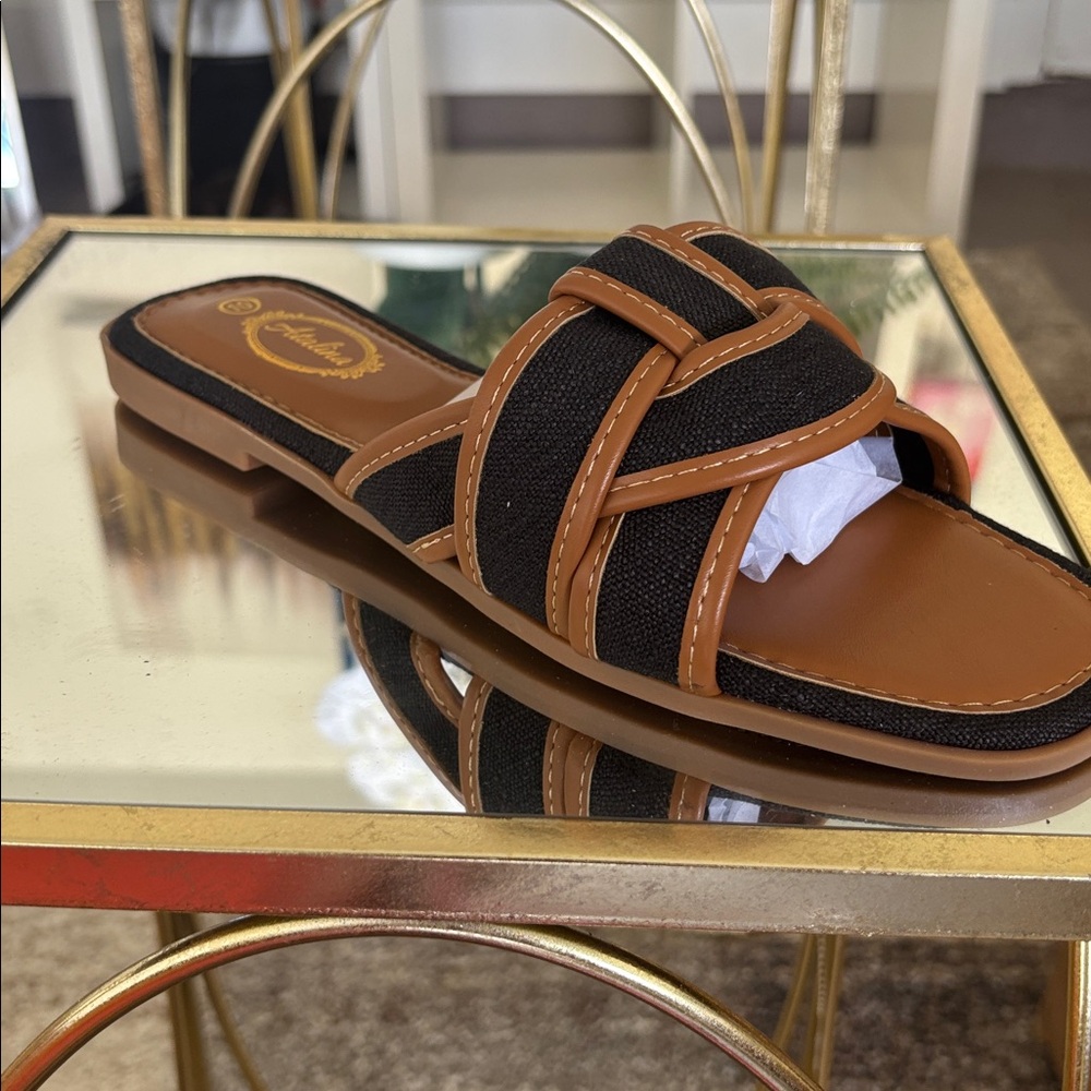 Chic Black and Brown Slide Sandals